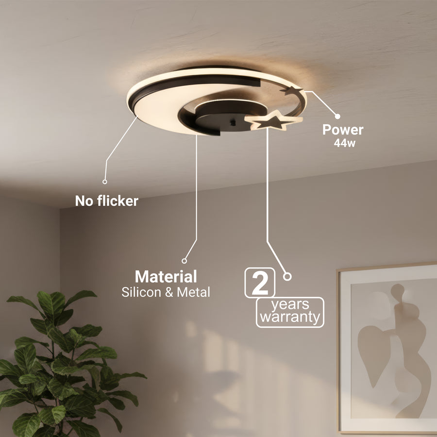Lampadario a LED con telecomando ALYONA 44W, Luna e Stella, Luce Fredda/Calda/Neutra, Dimmerabile, Nero Lampadario a LED con telecomando Titolo predefinito Alessandro Design