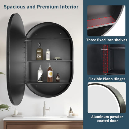 Specchio con armadietto a LED, ovale, 50x80 cm, antiappannamento, luce fredda/calda/neutra, cornice nera, spazio contenitore Specchi per armadietti Titolo predefinito Alessandro Design