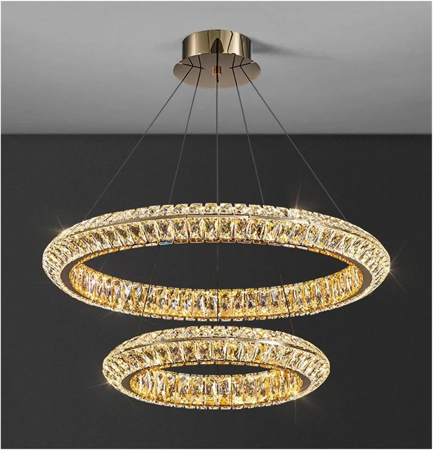 Lampadario LED con telecomando, LLC132/300GD, cristallo e metallo, 37W, 2 cerchi, dimmerabile, 3000K/4000K/6000K, Illuminazione di lusso Lampadari LED con telecomando Titolo predefinito Alessandro Design