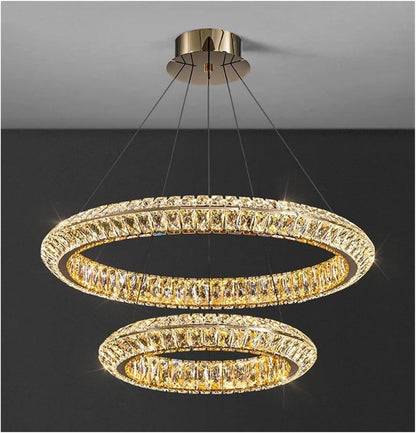 Lampadario LED con telecomando, LLC132/300GD, cristallo e metallo, 37W, 2 cerchi, dimmerabile, 3000K/4000K/6000K, Illuminazione di lusso Lampadari LED con telecomando Titolo predefinito Alessandro Design