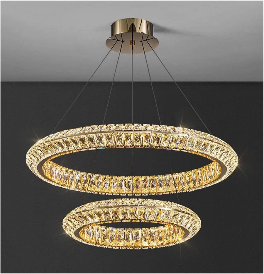 Lampadario LED con telecomando, LLC132/300GD, cristallo e metallo, 37W, 2 cerchi, dimmerabile, 3000K/4000K/6000K, Illuminazione di lusso Lampadari LED con telecomando Titolo predefinito Alessandro Design