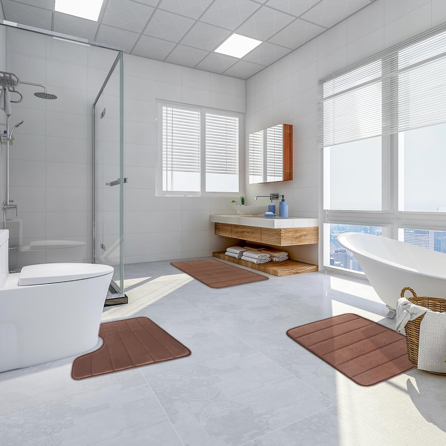 Tappeti da bagno, 80x50 cm / 50x40 cm, Marrone, Antiscivolo, Assorbente, Set di 2 Tappeti da bagno Titolo predefinito Alessandro Design