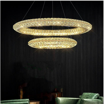 Lampadario LED con telecomando, LLC132/300GD, cristallo e metallo, 37W, 2 cerchi, dimmerabile, 3000K/4000K/6000K, Illuminazione di lusso Lampadari LED con telecomando Titolo predefinito Alessandro Design