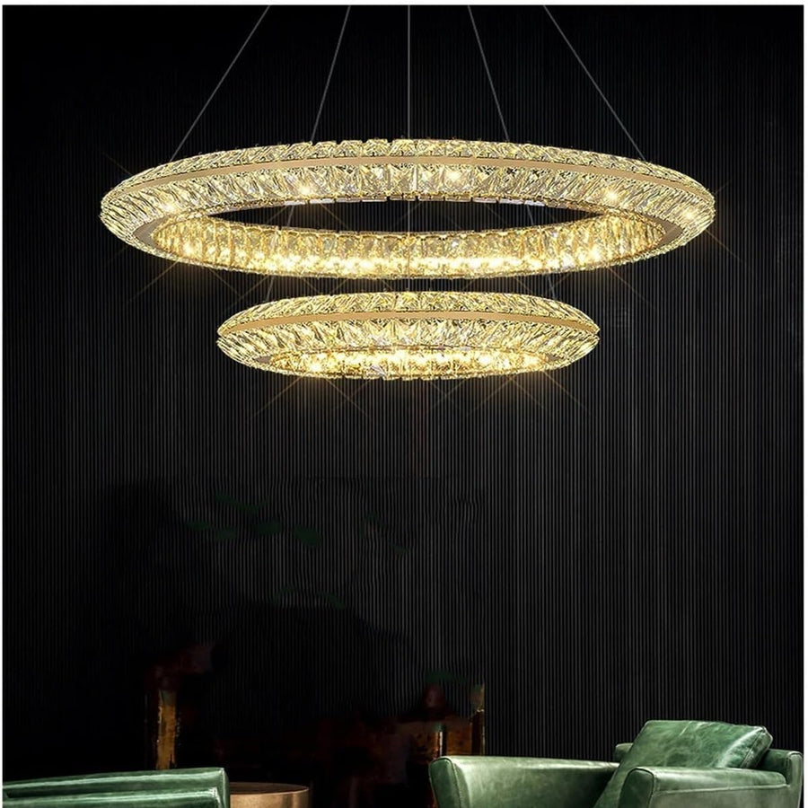 Lampadario LED con telecomando, LLC132/300GD, cristallo e metallo, 37W, 2 cerchi, dimmerabile, 3000K/4000K/6000K, Illuminazione di lusso Lampadari LED con telecomando Titolo predefinito Alessandro Design