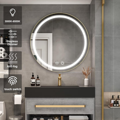 Specchio LED con armadietto, rotondo, 10W, 50x50cm, antiappannamento, cornice nera, spazio contenitore Specchi armadietti Titolo predefinito Alessandro Design