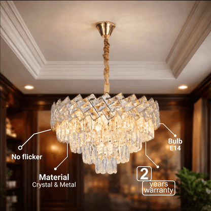 Lampadario in Cristallo WINDSOR Elegance 8x E14, Diametro 39cm, Oro Lucido, Altezza Regolabile, Metallo e Cristallo Lampadari in Cristallo Titolo predefinito Alessandro Design