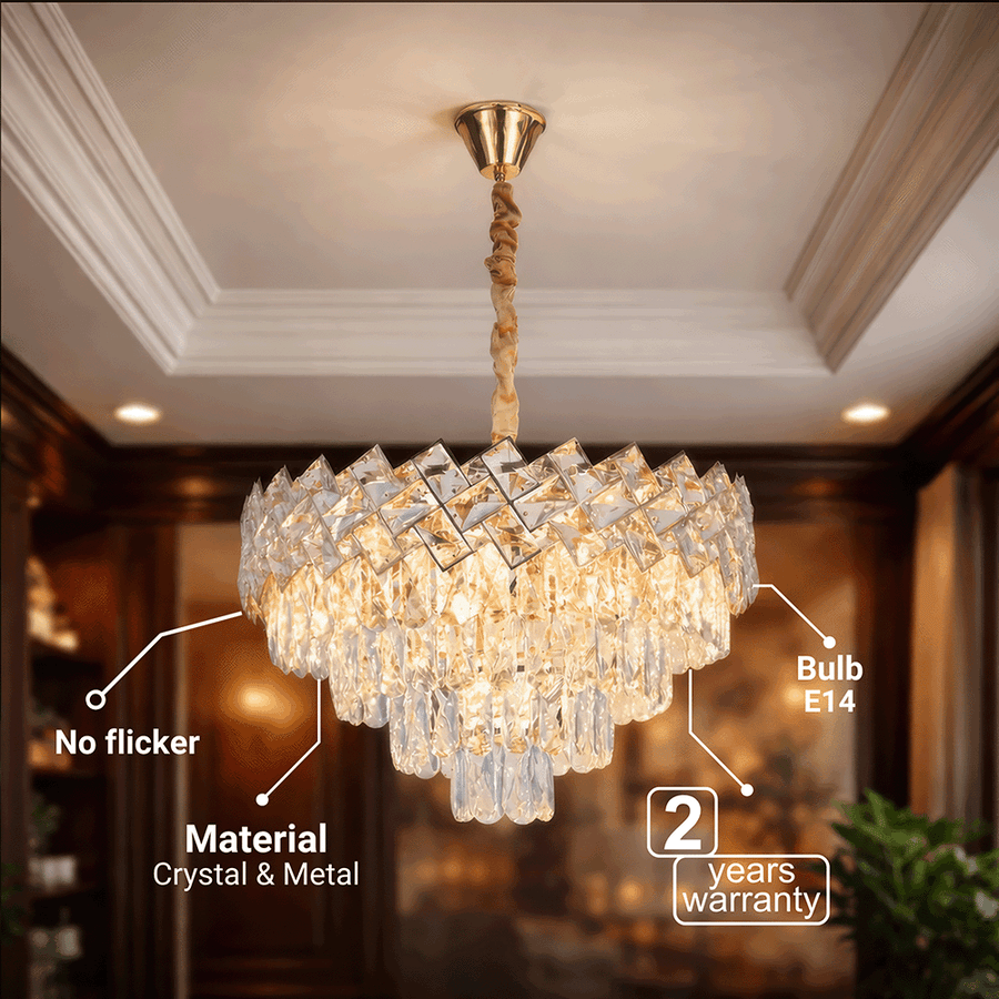 Lampadario in Cristallo WINDSOR Elegance 8x E14, Diametro 39cm, Oro Lucido, Altezza Regolabile, Metallo e Cristallo Lampadari in Cristallo Titolo predefinito Alessandro Design