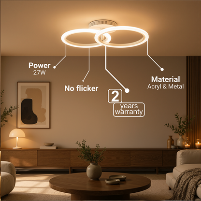 Lampadario a LED con telecomando BETTY 27W, 2 Cerchi, Luce Fredda/Calda/Neutra, Dimmerabile, Lampadario a LED Bianco con telecomando Titolo predefinito Alessandro Design