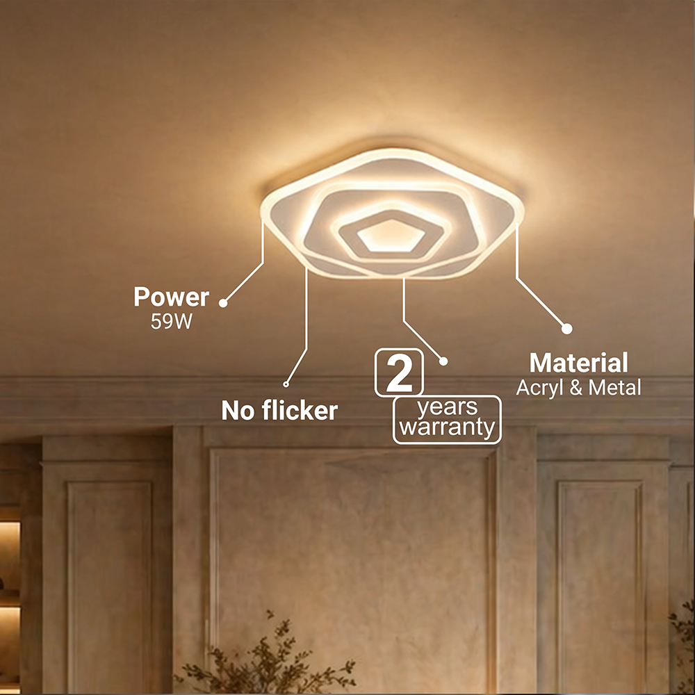 Lampadario LED con Telecomando PENTAGON 59W, 40cm, Luce Fredda/Calda/Neutra 3000K/4000K/6000K, Bianco, Metallo e Acrilico Lampadari LED con Telecomando Titolo predefinito Alessandro Design