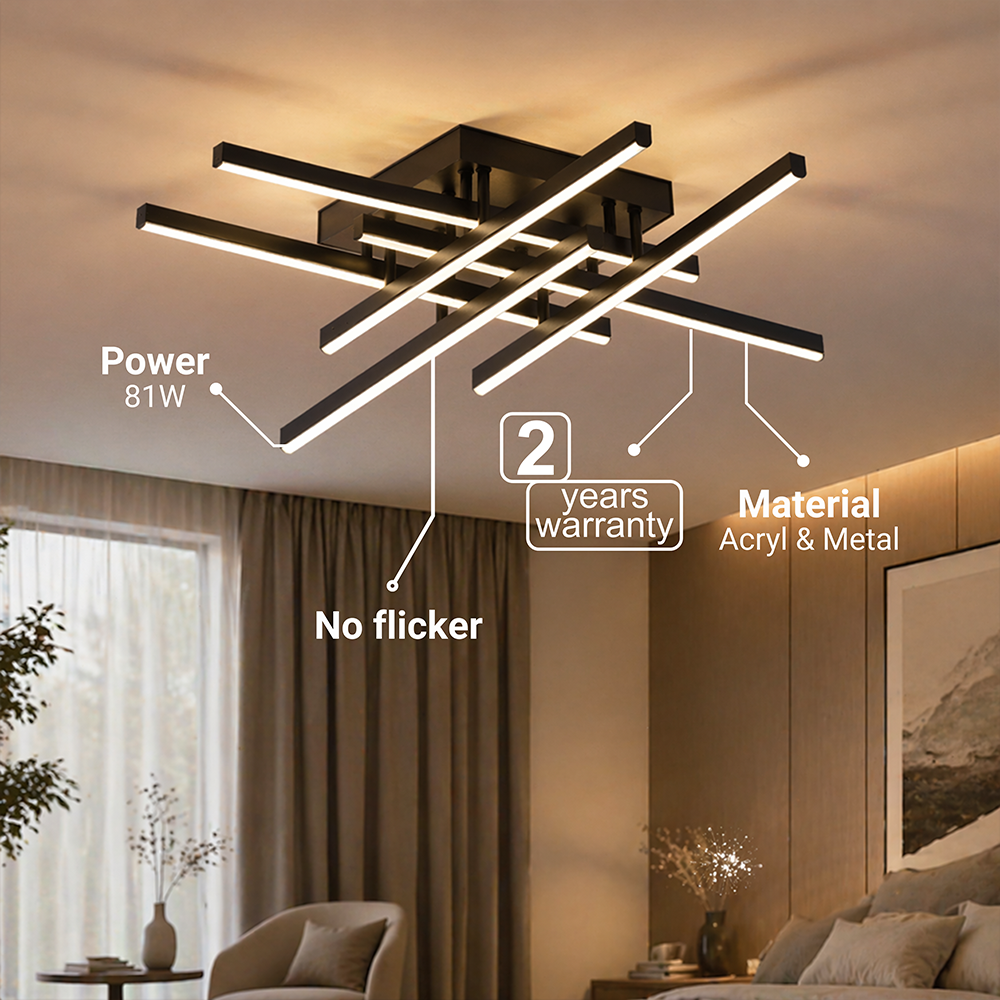 Lampadario LED con Telecomando LINEX, 81W, 6 Elementi, Lineare, Luce Fredda/Calda/Neutra, Dimmerabile, Nero Lampadari LED con Telecomando Titolo predefinito Alessandro Design