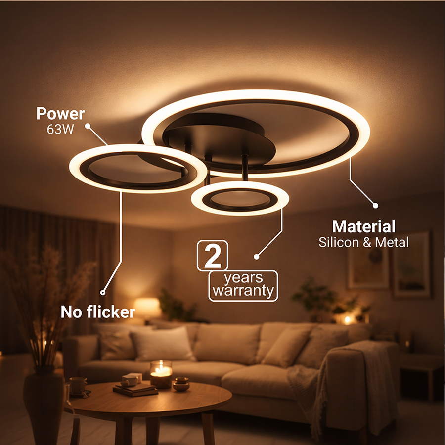 Lampadario LED con telecomando BETTY 40W, 3 Cerchi, Luce Fredda/Calda/Neutra, Dimmerabile, Nero Lampadari LED con Telecomando Titolo predefinito Alessandro Design