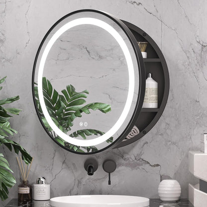 Specchio LED con armadietto, rotondo, 10W, 50x50cm, antiappannamento, cornice nera, spazio contenitore Specchi armadietti Titolo predefinito Alessandro Design