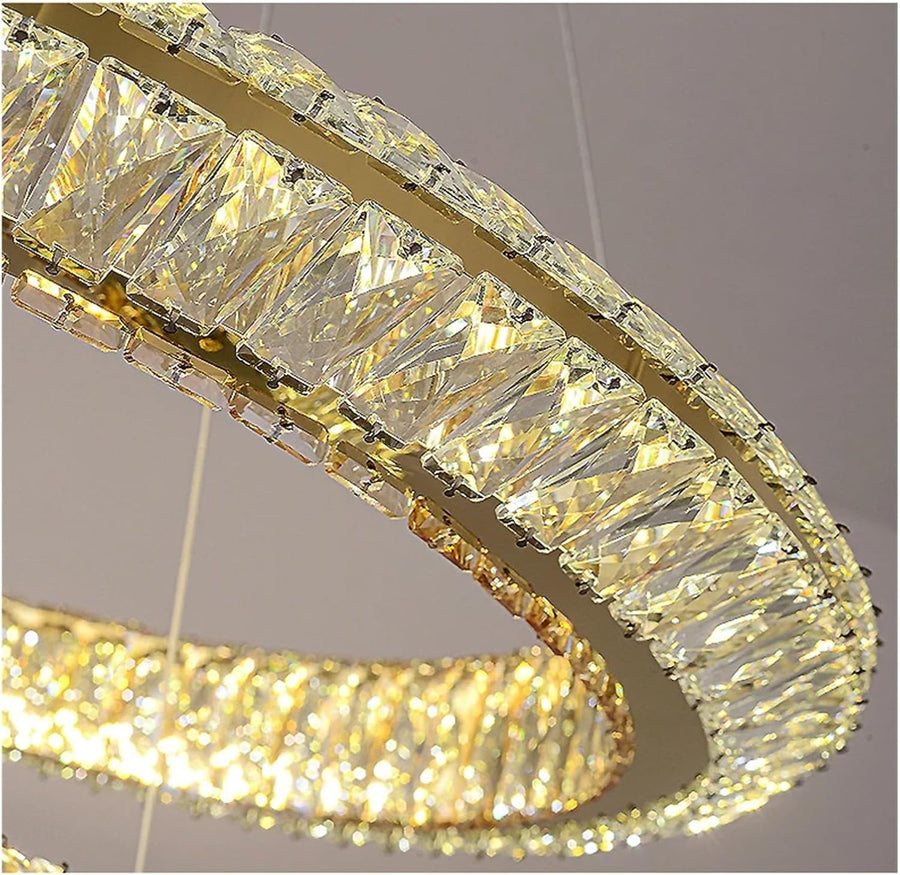 Lampadario LED con telecomando, LLC132/300GD, cristallo e metallo, 37W, 2 cerchi, dimmerabile, 3000K/4000K/6000K, Illuminazione di lusso Lampadari LED con telecomando Titolo predefinito Alessandro Design