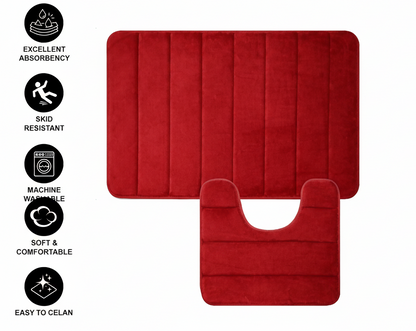 Tappetini da bagno, 80x50 cm / 50x40 cm, Rosso, Antiscivolo, Assorbenti, Set di 2 Tappetini da bagno Titolo predefinito Alessandro Design