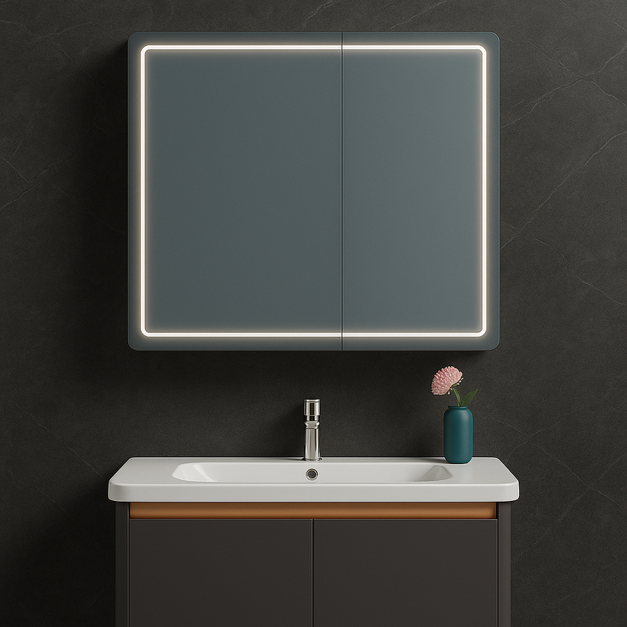 Specchio LED con Mobile Bagno e Lavabo Sospeso, 80x60 cm, Design Moderno, Illuminazione Integrata Titolo predefinito Alessandro Design