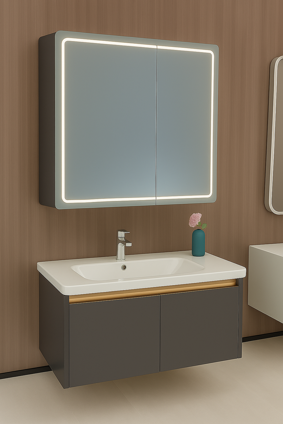 Specchio LED con Mobile Bagno e Lavabo Sospeso, 80x60 cm, Design Moderno, Illuminazione Integrata Titolo predefinito Alessandro Design