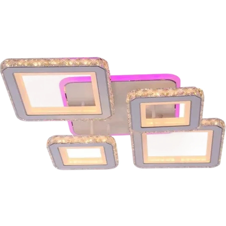 Lampadario a LED con telecomando e cristallo QUADRIS RGB, 96W, 4 Quadrati, Luce Fredda/Calda/Neutra, Dimmerabile, Lampadario a LED Bianco con telecomando Titolo predefinito Alessandro Design