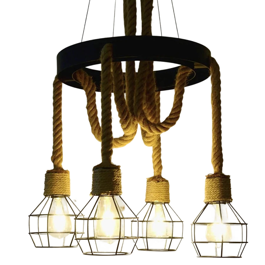 Lampadario Ruota LV580, 4xE27, Marrone, Metallo e Corde Lampadari Vintage Titolo predefinito Alessandro Design