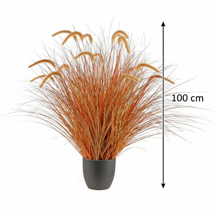 Pianta ornamentale di erba a coda di volpe artificiale, 100 cm, erba curva con spezie, giallo e arancione, senza vaso