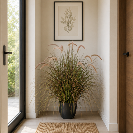 Pianta di erba ornamentale artificiale a coda di volpe, 100 cm, erba curva con spezie, rosa e verde, senza vaso