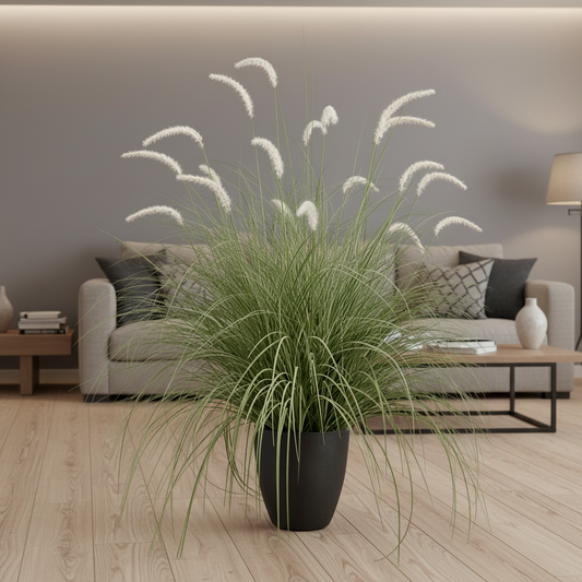Pianta ornamentale in erba artificiale a coda di volpe, 120 cm, erba curva e spezie, verde e bianco, senza vaso