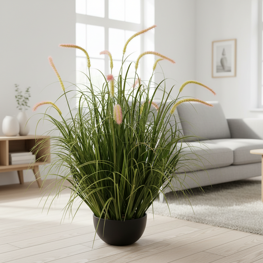 Pianta ornamentale di erba tifa artificiale, 90 cm, 13 steli, erba curva e spezie, verde, senza vaso