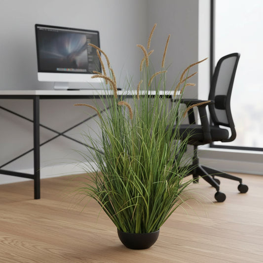 Pianta ornamentale di erba tifa artificiale, 120 cm, 17 steli, erba curva e spezie, verde intenso, senza vaso