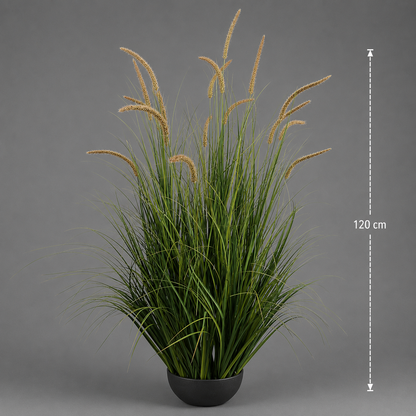 Pianta ornamentale di erba tifa artificiale, 120 cm, 17 steli, erba curva e spezie, verde intenso, senza vaso