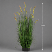 Pianta ornamentale di erba tifa artificiale, 150 cm, 17 steli, erba curva e spighe, verde, senza vaso