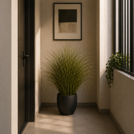Pianta artificiale erba ornamentale, 75 cm, con foglie sparse, verde, senza vaso