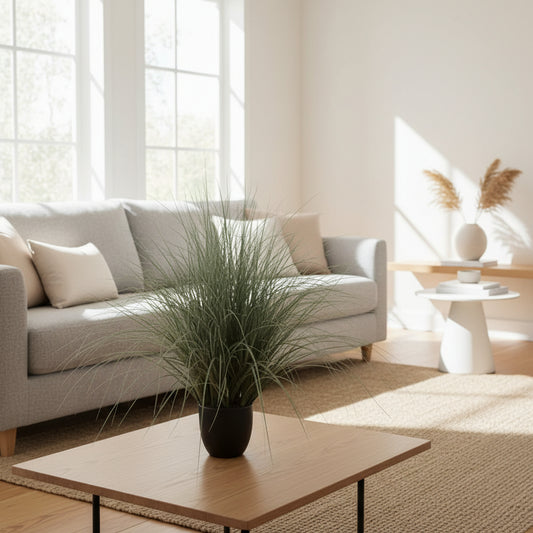 Pianta ornamentale in erba artificiale tipo fontana, 110 cm, verde e bianco, senza vaso
