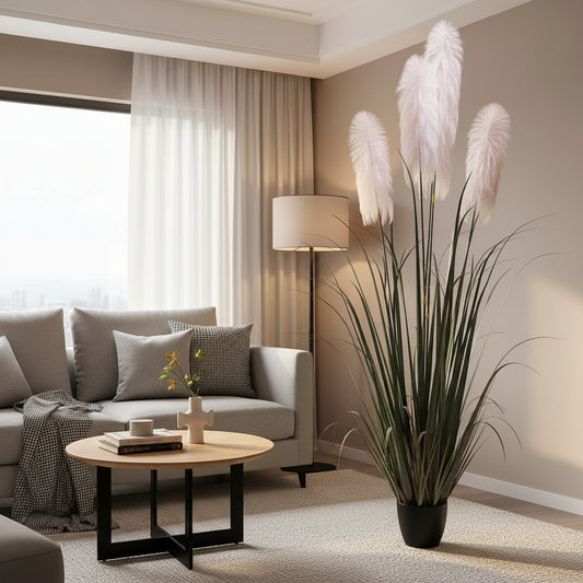 Pianta Artificiale Erba Ornamentale, 200 cm, con 4 fili, Canna ed Erba, Verde e Grigio, Senza Vaso