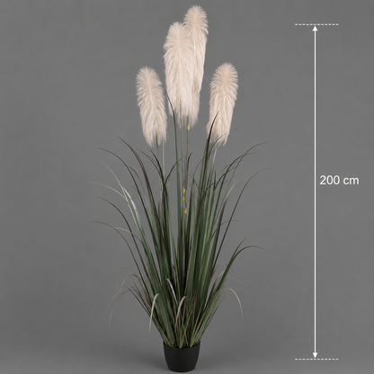 Pianta Artificiale Erba Ornamentale, 200 cm, con 4 fili, Canna ed Erba, Verde e Grigio, Senza Vaso