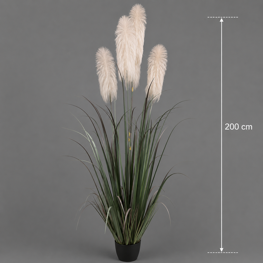 Pianta Artificiale Erba Ornamentale, 200 cm, con 4 fili, Canna ed Erba, Verde e Grigio, Senza Vaso