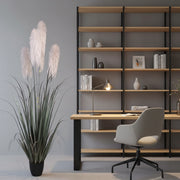 Pianta artificiale erba ornamentale, 240 cm, con 5 fili, canna ed erba, verde e grigio, senza vaso