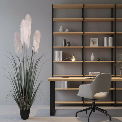 Pianta artificiale erba ornamentale, 240 cm, con 5 fili, canna ed erba, verde e grigio, senza vaso
