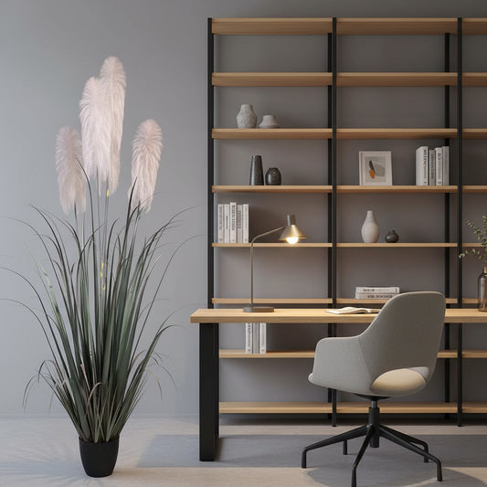 Pianta artificiale erba ornamentale, 240 cm, con 5 fili, canna ed erba, verde e grigio, senza vaso