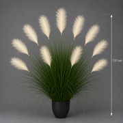 Pianta erba ornamentale artificiale, 137 cm, 11 steli, canna ed erba, verde chiaro e bianco, senza vaso