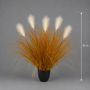 Pianta artificiale erba ornamentale, 95 cm, 5 steli, canna ed erba, arancione, senza vaso