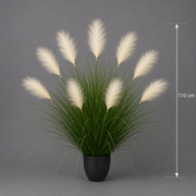 Pianta erba ornamentale artificiale, 110 cm, 9 steli, canna ed erba, verde chiaro e bianco, senza vaso
