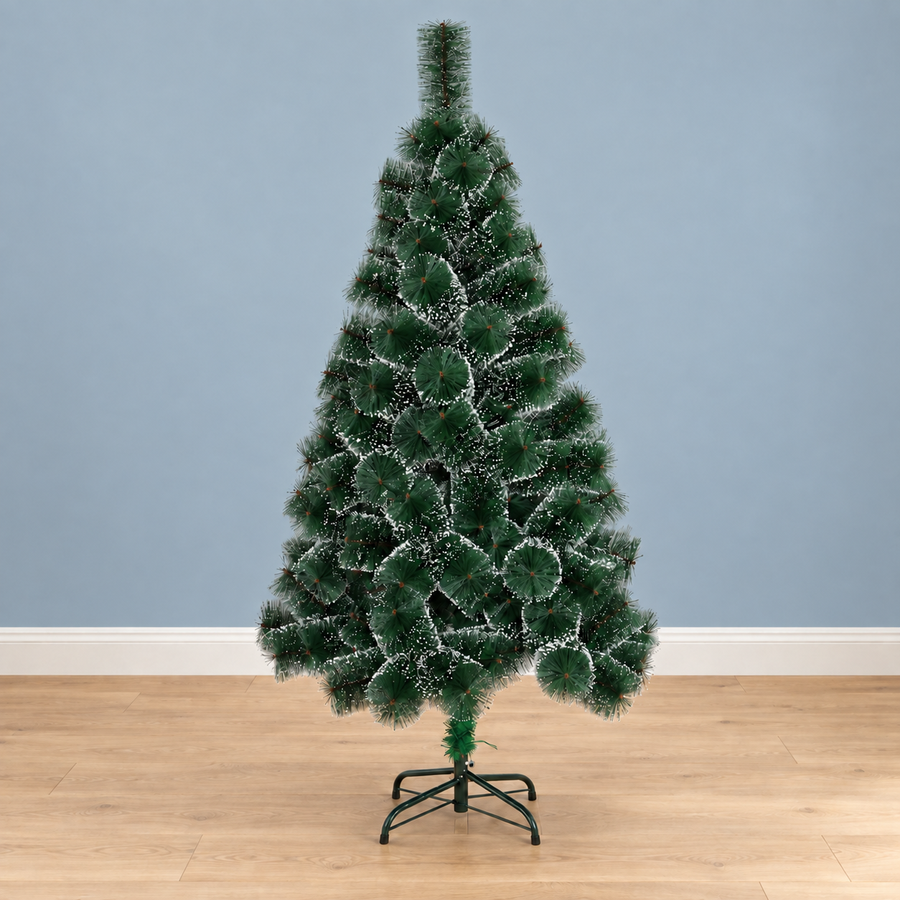MONTIA Abete Artificiale, 150 cm, 130 Punte, Supporto in Metallo, Aghi Verdi con Punte Bianche