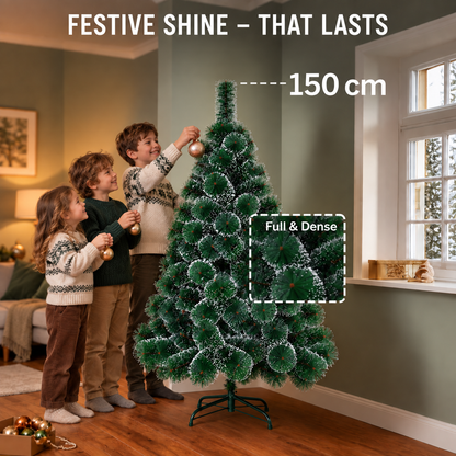MONTIA Abete Artificiale, 150 cm, 130 Punte, Supporto in Metallo, Aghi Verdi con Punte Bianche