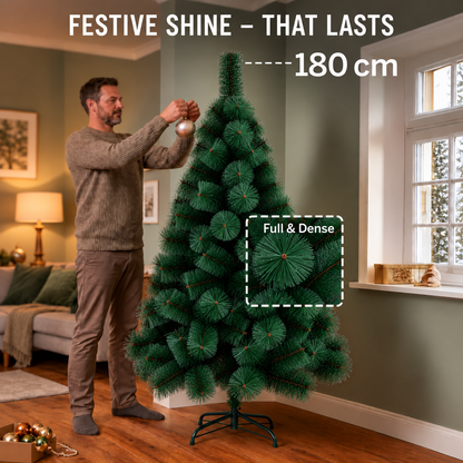 MONTIA Abete Artificiale, 180 cm, 220 punte, Supporto in Metallo, Verde