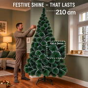 MONTIA Abete Artificiale, 210 cm, 280 Punte, Supporto in Metallo, Aghi Verdi con Punte Bianche