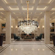 Lampadario Cristallo AURUM Magno 12xE14, Diametro 60cm, Altezza 40cm, Oro Lucido, Altezza Regolabile, Design Elegante
