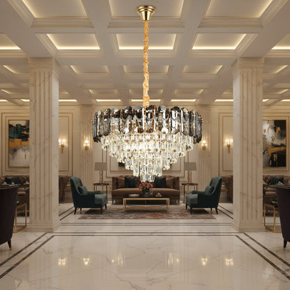 Lampadario Cristallo AURUM Magno 12xE14, Diametro 60cm, Altezza 40cm, Oro Lucido, Altezza Regolabile, Design Elegante