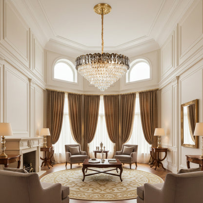 Lampadario Cristallo AURUM Regalis 22xE14, Diametro 80cm, Altezza 55cm, Oro Lucido, Altezza Regolabile, Design Elegante