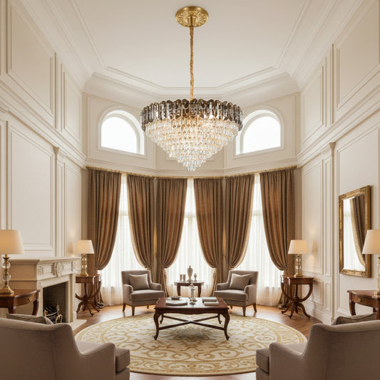 Lampadario Cristallo AURUM Regalis 22xE14, Diametro 80cm, Altezza 55cm, Oro Lucido, Altezza Regolabile, Design Elegante