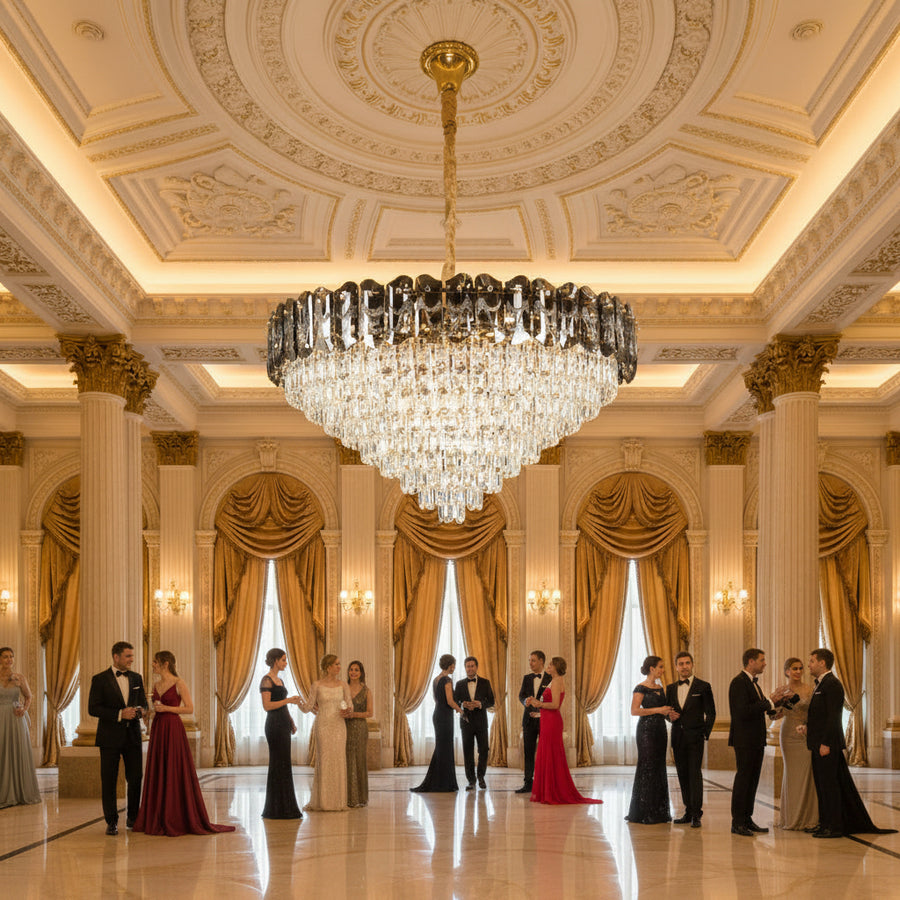 Lampadario Cristallo AURUM Regalis 22xE14, Diametro 80cm, Altezza 55cm, Oro Lucido, Altezza Regolabile, Design Elegante