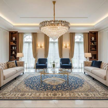 Lampadario Cristallo AURUM Regalis 22xE14, Diametro 80cm, Altezza 55cm, Oro Lucido, Altezza Regolabile, Design Elegante